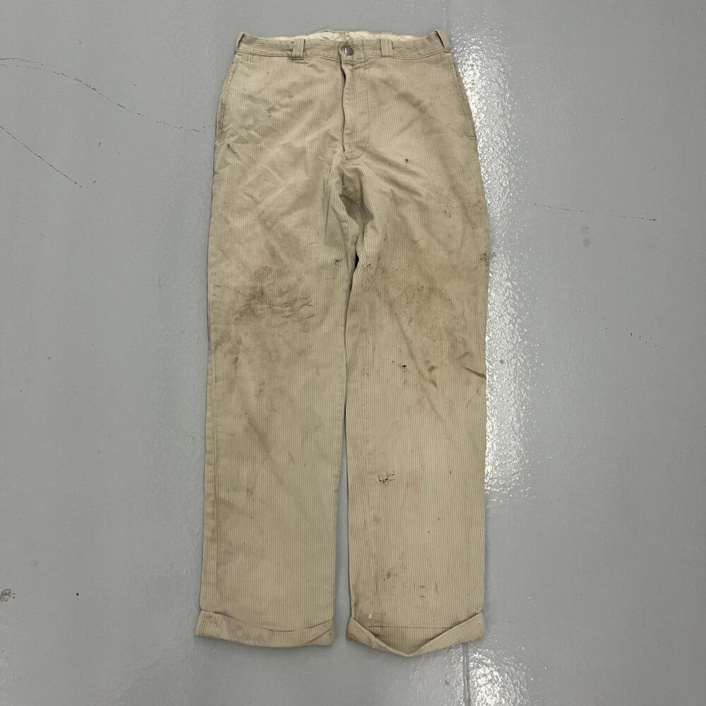 Vintage 50s Beige Corduroy Cotton Workwear Chinos 28x28